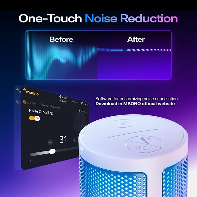 MAONO DGM20S USB Microphone for PC with Clear Voice & Noise Reduction | RGB Lighting, Tap-to-Mute, Gain Control, Monitoring and Boom Arm for Discord Gaming, Streaming, Content Creation.White - Image 3