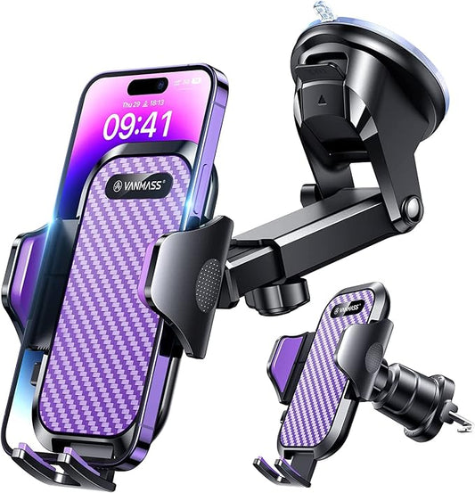 VANMASS Phone Holders for Your Car 2026 Ultimate Phone Mount Military-Grade Windshield Dashboard Vent【Newest Best Strongest】 Cell Phone Car Mount for iPhone 16 Pro Max 15 Samsung Android,Purple by VANMASS