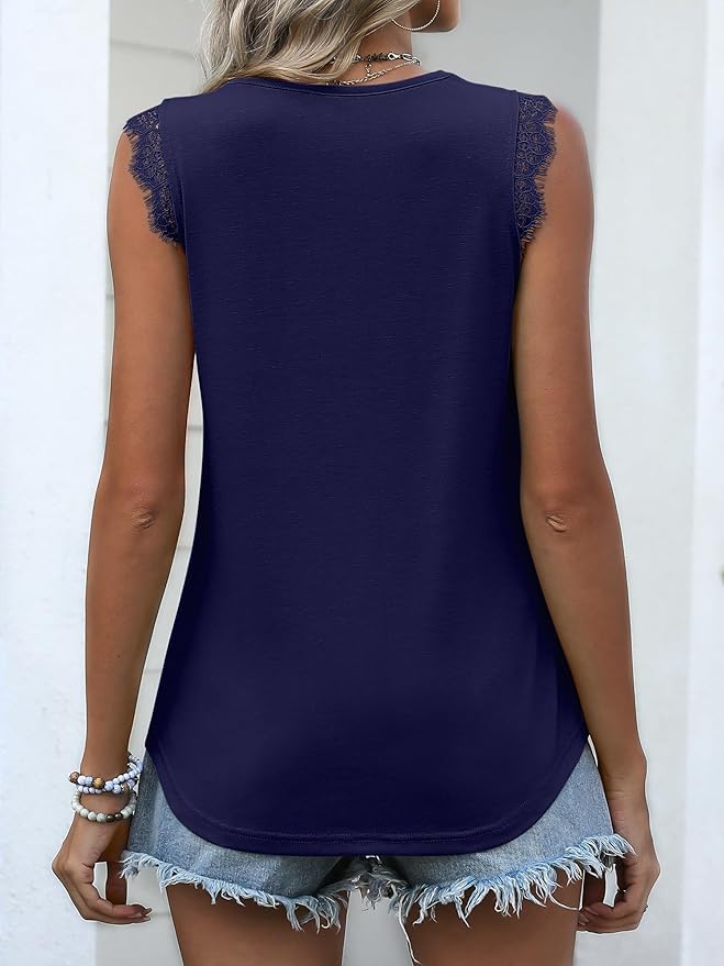 ANRABESS Womens Lace Trim Tank Tops V Neck Sleeveless Shirts 2026 Summer Casual Trendy Dressy Cami Top - Image 5