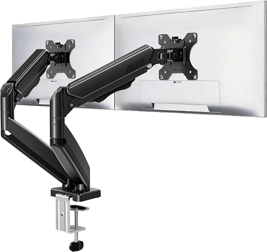 Dual Monitor Stand fits up to 32 inch, 4.4-19.8 lbs Computer Screens, Dual Monitor Desk Mount Height Adjustable, Monitor Arms for 2 Monitors, Home Office VESA Mounts, Freelift Black by MOUNTUP