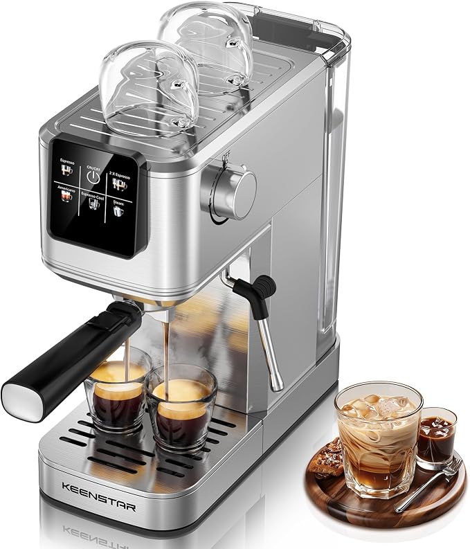 KEENSTAR 20Bar Espresso Machine, Hot & Iced Expresso Coffee Machines | Stainless Steel, Rapid Cold Brew, Touch Screen, Milk Frother Steam Wand, for Latte and Cappuccino by KEENSTAR