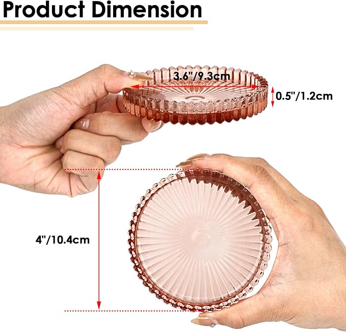 Modern Clear Coaster Set of 5- Glass Coasters for Drinks Crystal Coaster Round Cup Coasters Coffee Table Decor for Office, Kitchen, Bar, Dining Room, Living Room, Patio(Clear Red) - Image 3