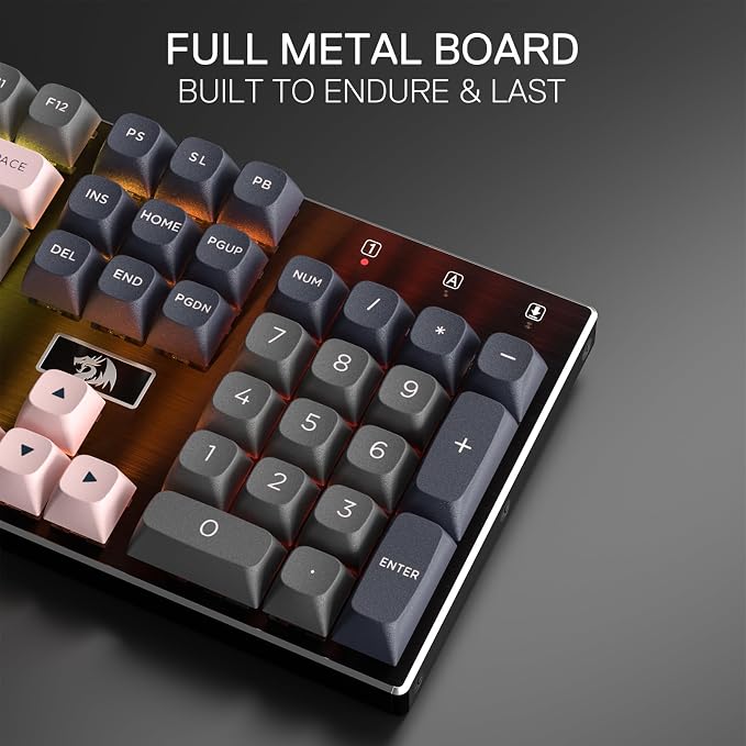 Redragon K556 Wired RGB Mechanical Gaming Keyboard, 104-Key Aluminum Board | Rock-Solid Metal Build, 20 Backlits for Immersive ESports Vibe, Hot-swap Creamy Custom Linear Switch, PBT Round Keycaps - Image 3