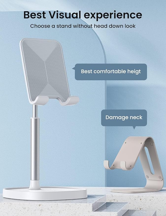 LISEN Cell Phone Stand Phone Holder for Desk, Gaming for Nintendo Switch | Phone Stand White, Adjustable Phone Stand for Desk, Phone Stand, iPhone Stand Compatible with Switch iPad, 4-10 in Devices - Image 3