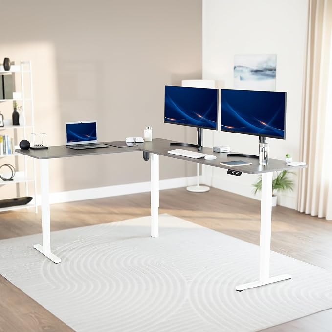 VIVO Dark Gray 84 x 63 in Corner Standing Desk, DESK-E3CTWG-84 | Electric, Large Reversible L-Shaped Table, Sit Stand Height Adjustable, Memory Controller, Office Furniture Sets, Black Frame - Image 2