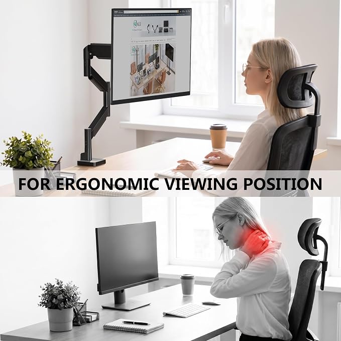 WALI Extra Long Single Monitor Arm for 17-38 inch Screens, up to 26.4 lbs | Tall Monitor Desk Mount, Full Motion with Tilt, Swivel, Rotation, C-Clamp/Grommet Base, VESA 75/100mm (GSMP001L), Black - Image 3