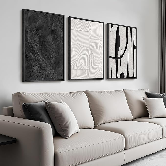 Framed Black and White Abstract Wall Art, 3 Piece Modern Canvas Prints Paintings Art for Walls, Minimalist Black White Abstract Pictures for Living Room Bedroom Dining Room Office Wall Decor 16x24 In - Image 8