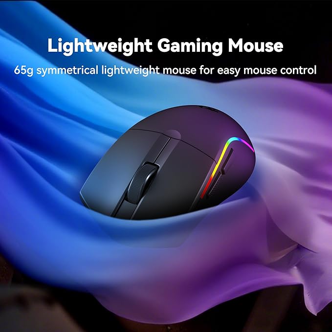 Redragon S107KS Wireless Gaming Keyboard and Mouse, RGB Backlit, 3 Mode (Wired/2.4G/BT), Up to 10,000 DPI Gaming Mouse with Software, Ultra Lightweight 65g, 25 Key Anti-Ghosting Keyboard for PC - Image 6