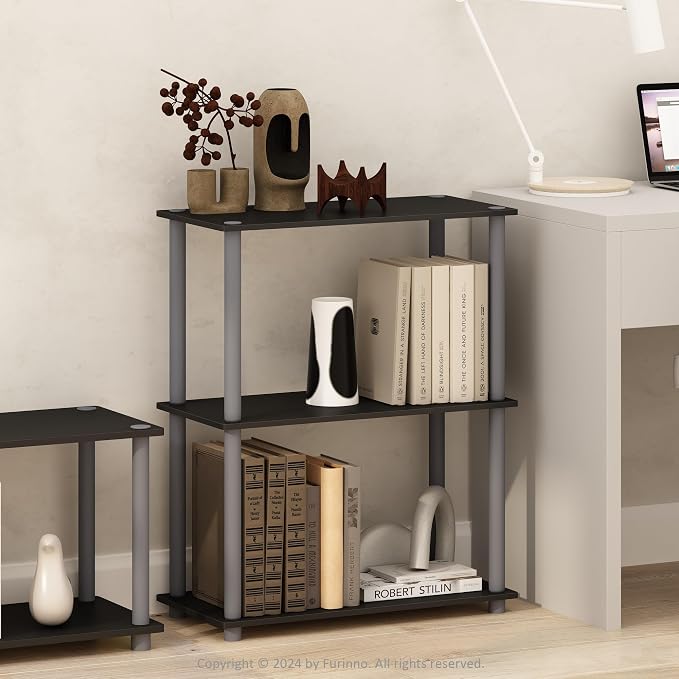 Furinno TURN-N-TUBE Storage Shelves, 3-Tier Book Shelf, Corner Shelf, Toolless Open Shelves, for Organization and Storage, Living Room, Garage, Home Office, Black - Image 2