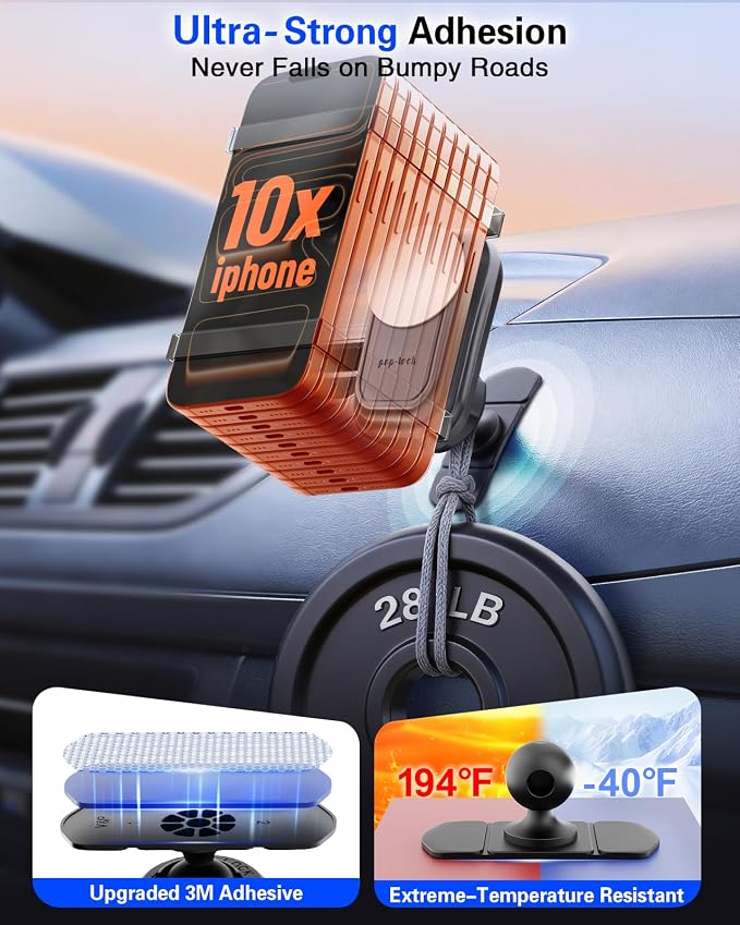 pop-tech Car Phone Mount for Socket Grip, Strong Sticky Cell Phone Holder for Auto Dashboard, Adjustable Adhesive Car Mount Compatible with Thick Wallet Grip Card Holder for iPhone Samsung - Image 3