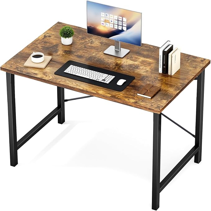 Sweetcrispy 40-Inch Small Computer Desk for Bedroom, Brown | Gaming Writing Work and Study Desk for Home Office, Sturdy Metal Frame and Compact Modern Design with X-Shaped by Sweetcrispy