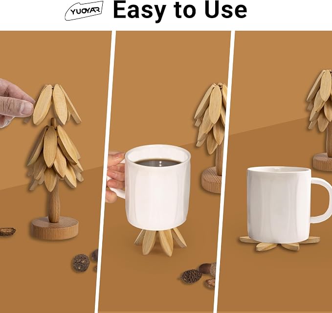 Yuoyar Wooden Tree-Shaped Coasters Set for Coffee Table, Kitchen - Image 2