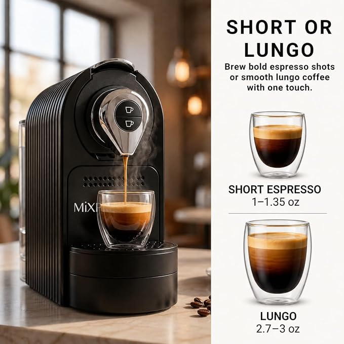 Mixpresso Espresso Machine, Compatible with Nespresso OriginalLine Capsules | 1400W single serve coffee maker with one-touch operation, 19-bar Italian pump and 27oz water tank, black - Image 3