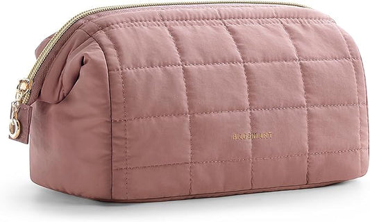 BAGSMART Makeup Bag Travel Toiletry Bag, Wide-open Zipper Pouch, Dark Pink | Puffy Padded, Travel Essentials, Make Up Bag, For Women, Makeup Organizer, Toiletries Accessories Brushes by BAGSMART