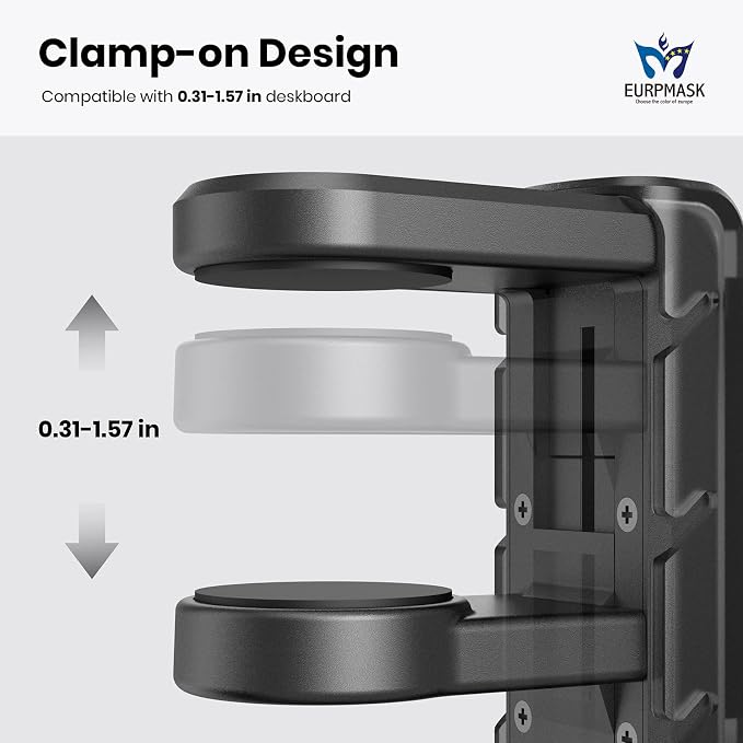 3-in-1 Headset&Controller Holder - EURPMASK Upgraded PC Gaming Headset Stand, Adjustable Clamp-on Headphone Holder,Headphone Controller Hook Under Desk w/ 360 Degree Swivel&Cable Clip Organizer-Black - Image 4