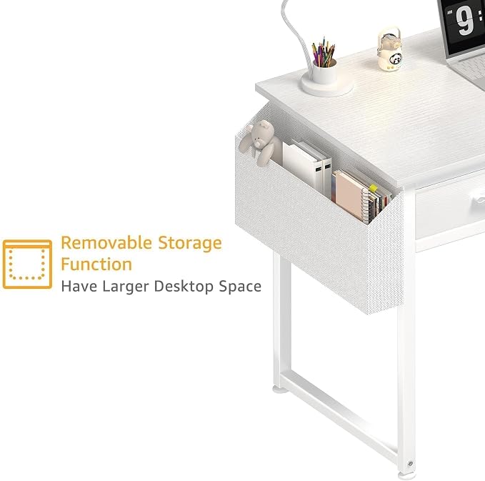 DLisiting 32 Inch Small White Desk with 2 Drawers, Study Writing Computer Desk with Storage Drawer for Bedroom Home Office, Vanity Table Without Mirror for Girls Small Spaces - Image 8