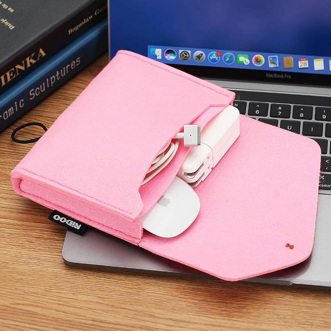 NIDOO Portable Felt Storage Bag, Electronics Accessories Protective Case Pouch for MacBook Power Adapter, Mouse, Cellphone, Cables, SSD, HDD, Power Bank, Portable External Hard Drive, Pink - Image 5