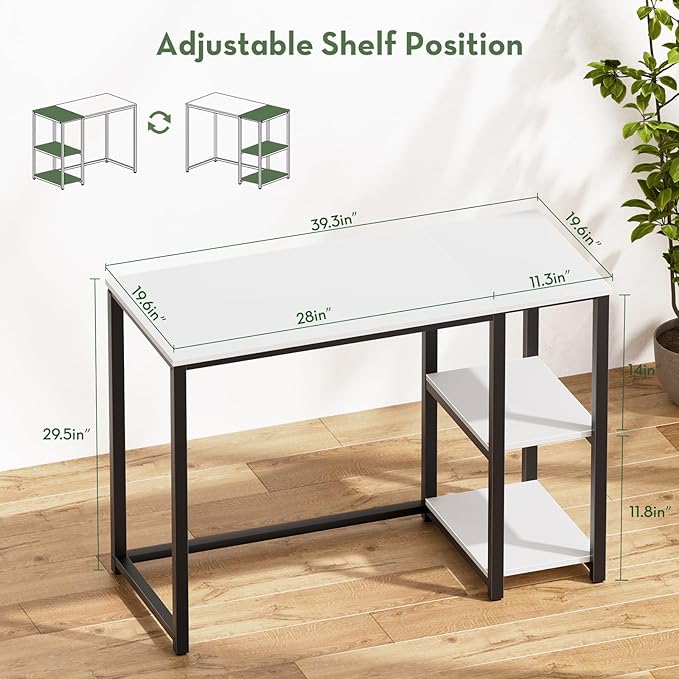 SINPAID 40" Small Computer Desk with Study Shelves for Home Office,White | Easy Assembly Study Desk, Sturdy Writing Desk for Bedroom & Home Office, Cream White - Image 2