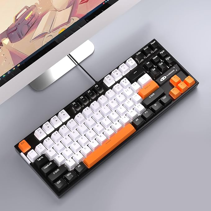 MageGee 75% Mechanical Gaming Keyboard, Yellow Switch, LED White Backlit, 87 Keys Compact TKL Wired Computer Keyboards for Windows Laptop PC Gamer - White/Black - Image 6