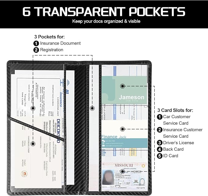 JUSTTOP 1Pack Car Registration and Insurance Holder,Car Document Holder for Cards License with Magnetic Shut,Vehicle Glove Box Car Organizer for Documents, Cards, License(Carbon Fiber Black) - Image 5