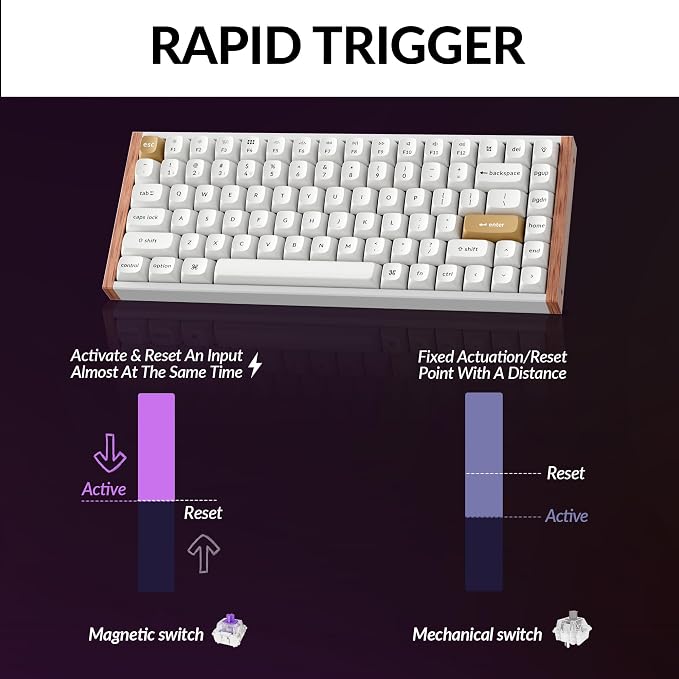 Keychron K2 HE Rapid Trigger Magnetic Wireless Custom Keyboard | QMK Launcher 2.4 GHz & Bluetooth, Hall Effect Gateron Double-Rail Magnetic Switch for Mac Windows Linux (Aluminum + Wood) - Image 5