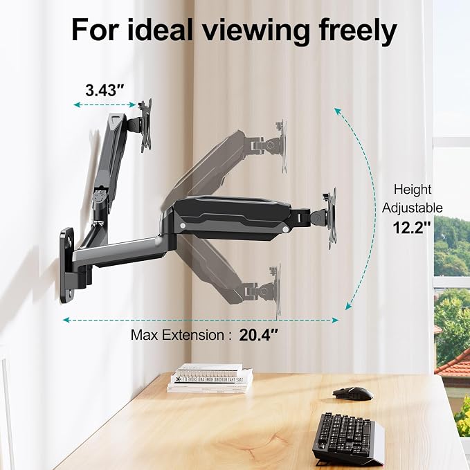 MOUNT PRO Dual Monitor Wall Mount for 13 to 32 Inch Screens, Wall Monitor Arm for 2 Monitors, Each Holds Up to 19.8lbs, Full Motion Wall Monitor Mount with VESA 75x75/100x100, Home Office Setup - Image 6