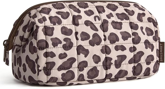 BAGSMART Makeup Bag Travel Toiletry Bag, Wide-open Zipper Pouch, Leopard | Puffy Padded, Travel Essentials, Make Up Bag, For Women, Makeup Organizer, Toiletries Accessories Brushes by BAGSMART