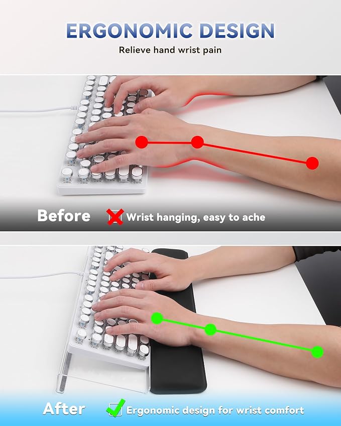 Laborio Computer Keyboard Wrist Rest, Keyboard Riser Stand for Desktop | Clear, Ergonomic Acrylic Keyboard Holder, Non-slip Wrist Pad, Pain Relief for Typing, Multiple Colors - Image 4