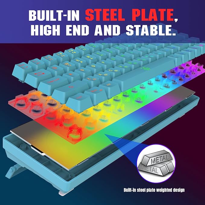 Snpurdiri 65% Membrane Gaming Keyboard, RGB (68 Keys,Blue) | Compact Wired Small Gaming Keyboard for PC/Mac Gamer, Typist, Travel, Easy to Carry on Business Trip - Image 7