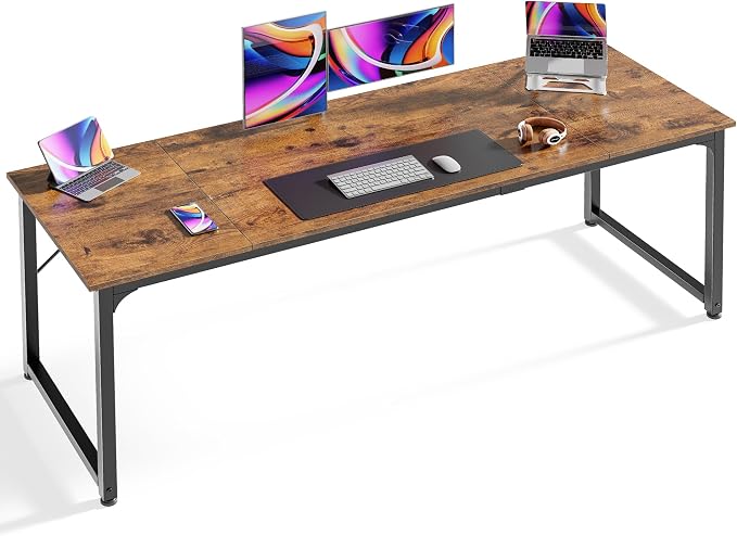 Huuger Computer Desk, 70 Inch Office Desk, Gaming Desk with Storage, Writing Desk Work Desk for Home Office, Study, Long Simple Desk, Large Legroom, Metal Frame, Rustic Brown by Huuger