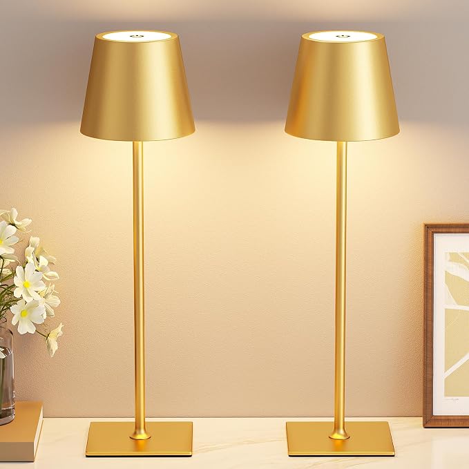 Kakanuo Gold Cordless Rechargeable Table Lamp 5000mAh Battery Operated Lamps, 3 Colors Stepless Dimming Touch Lamp for Living Room, Kitchen Counter, Dining, Outdoor Patio, 2 Pack - Image 8