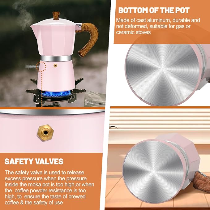 6 Cup Aluminum Espresso Stovetop Moka Pot Express Coffee Maker Percolator Italian Classic Mocha Coffee Machine for Italian and Cuban Cafe Brewing for Home & Camping 300ml 10oz - Image 6