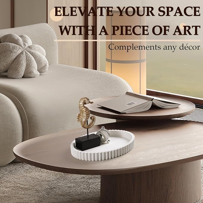 Oval Tray for Coffee Table Decor, 13" Concrete Tray, Table Centerpieces Decorative Trays for Home Decor, Modern Decorative Trays for Coffee Tables, Centerpiece Trays, White - Image 6