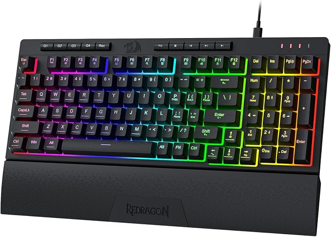 Redragon K515 Shiva Wired RGB Membrane Gaming Keyboard, 98 Keys Mechanical-Feel Keyboard w/Smooth Linear Switch, On-Board Macro & Dedicated Multimedia Keys, Detachable Wrist Rest, Software Supported by REDRAGON