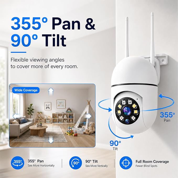Hawkray Plug-In Indoor Security Camera, 1080P HD WiFi Cam, 360° Pan Tilt, 2.4&5GHz Dual Band, Color Night Vision, AI Human Detection, 2-Way Audio, 24/7 Recording, Smart Home Monitor for Baby Pet Elder - Image 9