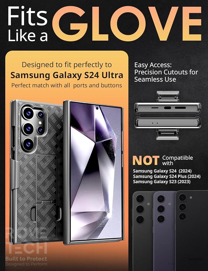 Designed for Samsung Galaxy S24 Ultra Case with Belt Clip Holster | Rugged Holster & Protective Phone Case Combo with Anti-Slip Texture - Black - Image 2