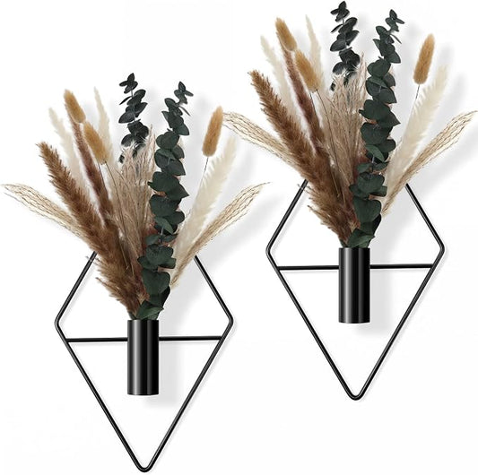 Jexine 4 Pcs Hanging Planters with Artificial Pampas Grass Metal Hanging Vase Indoor Plants Holder Modern Geometric Boho Bathroom Wall Decor for Living Room Home Office(Black) by Jexine