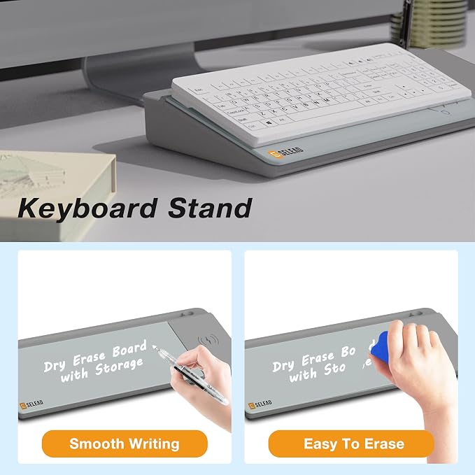 SELEAD Desktop Glass Whiteboard with Wireless Charger Station, Dry Erase White Board Computer Pad Keyboard Stand with Organizer for Home, School, Office Desk Accessories, Gray - Image 6