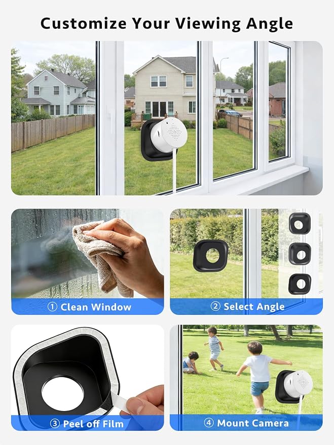 Septekon 2 Pack 2K Window Security Camera with No-Drill 18° Tilt Angle Mount, Dual-Band 2.4GHz & 5GHz WiFi, Indoor Camera for Outdoor Monitoring, Color Night Vision, AI Human Detection, White - Image 2