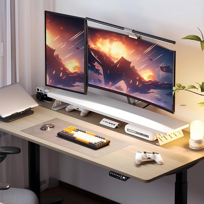 Fenge Dual Monitor Stand Riser, 42.5 Inch Desk Top Shelf for 2 Monitors, Computer Stands for Desk, Wood & Steel Desktop Riser for Laptop, PC, Printer - Image 8