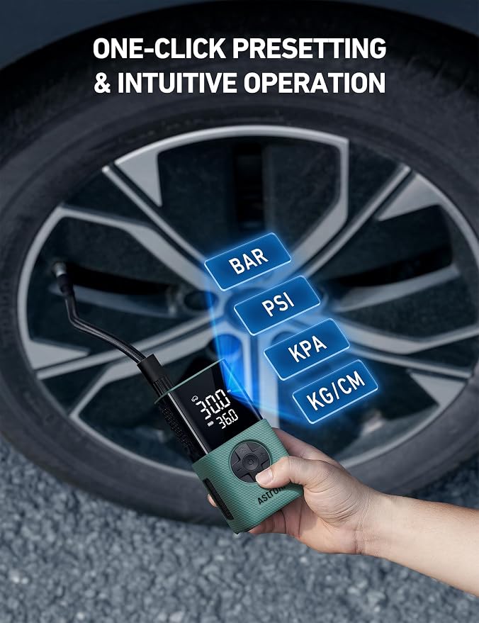 AstroAI L7S Tire Inflator Portable Air Compressor Cordless with Digital Pressure Gauge, 150 PSI LED Light Bike Air Pump with Fast Inflation & Auto Shut-Off for Car Tires,Motorcycles,Bikes,Balls,Green - Image 8