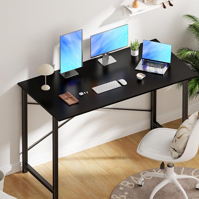 OLIXIS 47 Inch Home Office Desk, Study Desk, Work Table | Small Computer Writing, X-Shaped Reinforcement Structure, Modern Simple Style, Bedroom Dorm Room, Black - Image 2