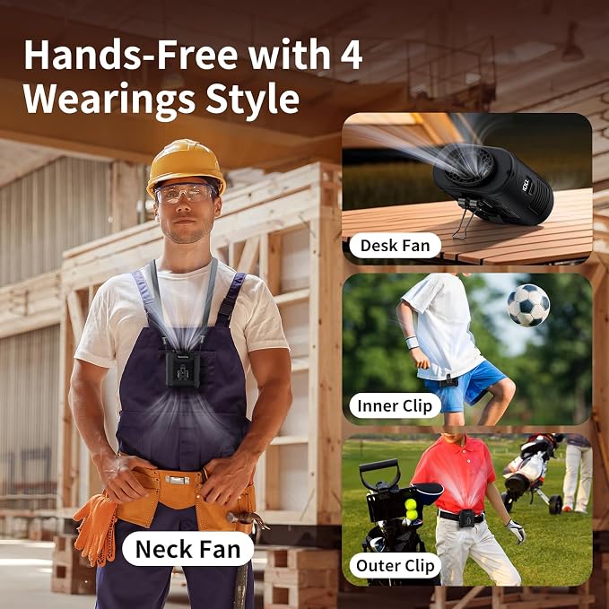 Socool 10000mAh Portable Waist Fan Clip on Wearable Belt Personal Fan Rechargeable Battery Operated With 5 Speeds & Flashlight Neck Hands-Free 40H Cooling For Outdoor Travel Camping Power Bank (Black) - Image 7