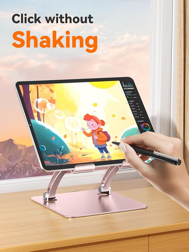 tounee Tablet Holder Stand, Dual Rod Adjustable Aluminum Desktop Stand, Compatible with 4.7-16.9" iPads, Surface Tablets, Portable Monitor, Kindle and More (Rose Gold) - Image 3
