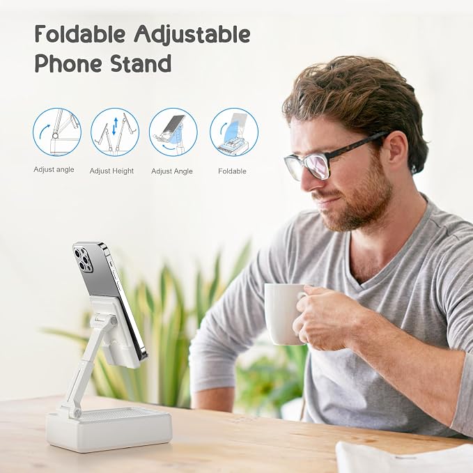 TechGlow Foldable Cellphone Stand with Bluetooth Speaker and Charging Function Birthday Gifts for Men Women Mother Father Brother Sister Teens Cool Tech Gadgets-White - Image 4