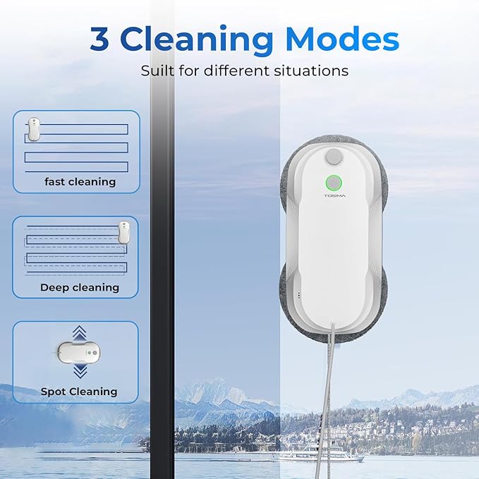 Tosima W5 Window Cleaning Robot, 6400Pa Max Adaptive Suction, Auto-Spray Smart Window Cleaner with Triple Safety System, Intelligent Navigation, Remote Control, for All Smooth Surfaces, White - Image 3