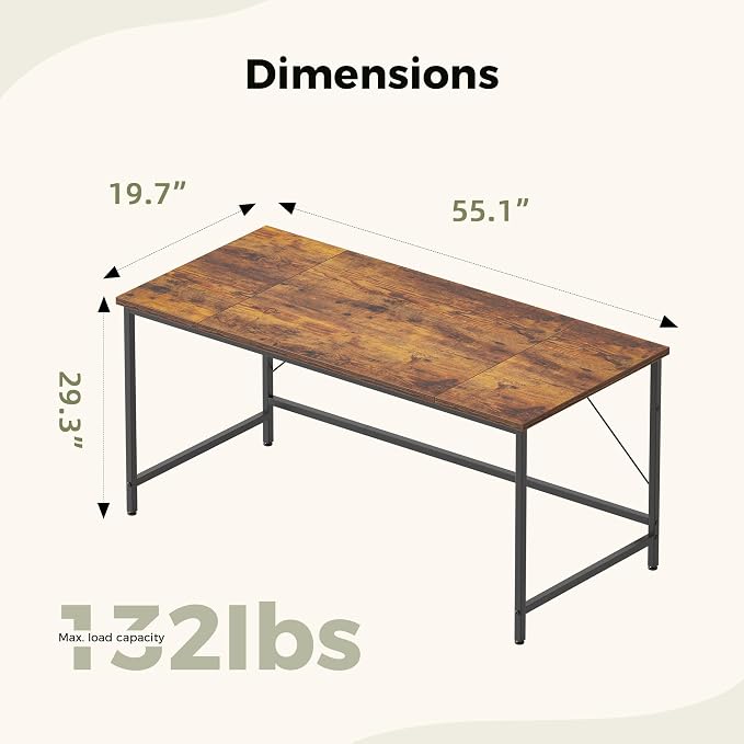 Mericonia 55x20 Inch Computer Desk, 0.6" Thick Small Office Table | Modern Simple Style, Study & Writing Table for Home Bedroom Work, Brown - Image 2