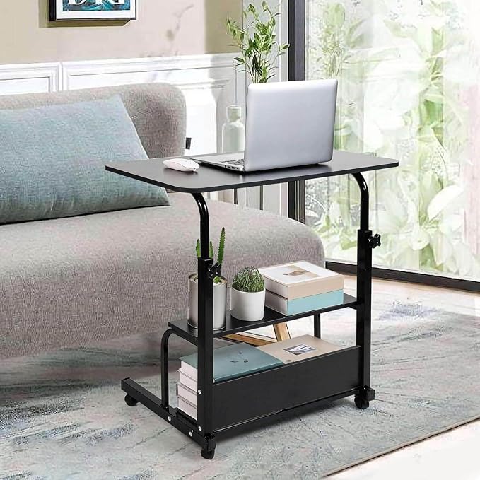Adjustable Height Mobile Computer Desk for Small Space Rolling Writing with Wheels Corner Home Office Study Portable Bedrooms Work Desk Standing Desk Sizes 31.5X15.7 Inches Black C - Image 6