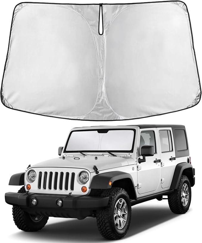 EcoNour Windshield Sunshade Compatible for Jeep Wrangler Rubicon Sahara TJ JK JKU2 4DOOR 1997-2015 2016 2017, Sun Visor for Front Windshield & Window Sun Shade Cover, UV Heat Blocker, Car Accessories by EcoNour