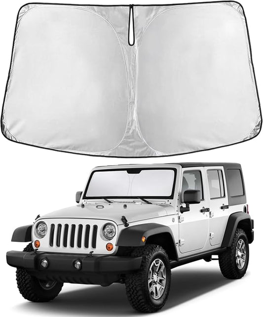 EcoNour Windshield Sunshade Compatible for Jeep Wrangler Rubicon Sahara TJ JK JKU2 4DOOR 1997-2015 2016 2017, Sun Visor for Front Windshield & Window Sun Shade Cover, UV Heat Blocker, Car Accessories by EcoNour